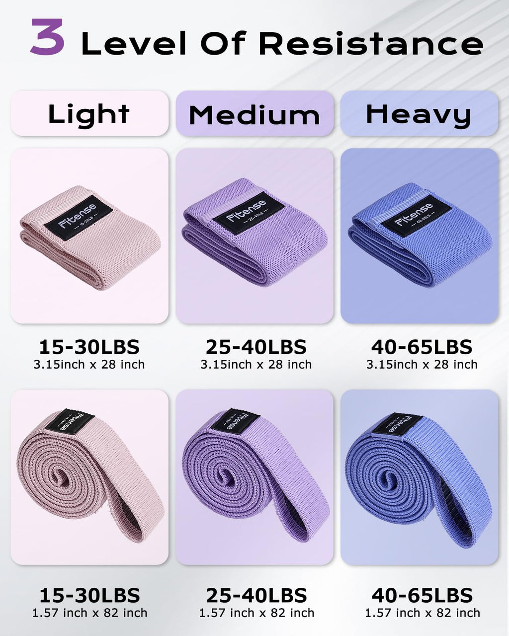 Fitense Fabric Resistance Band Set — 6 Levels