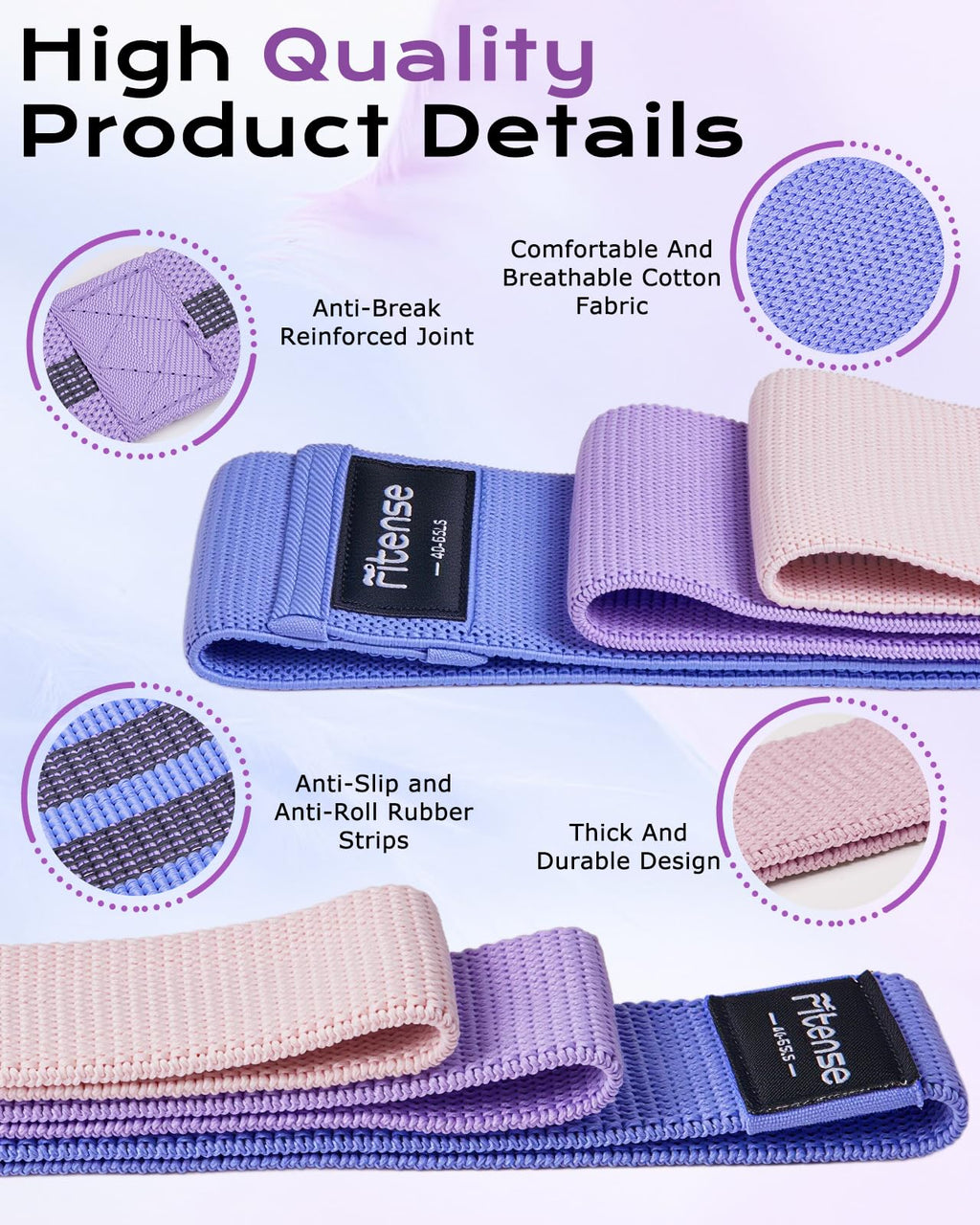 Fitense Fabric Resistance Band Set — 6 Levels