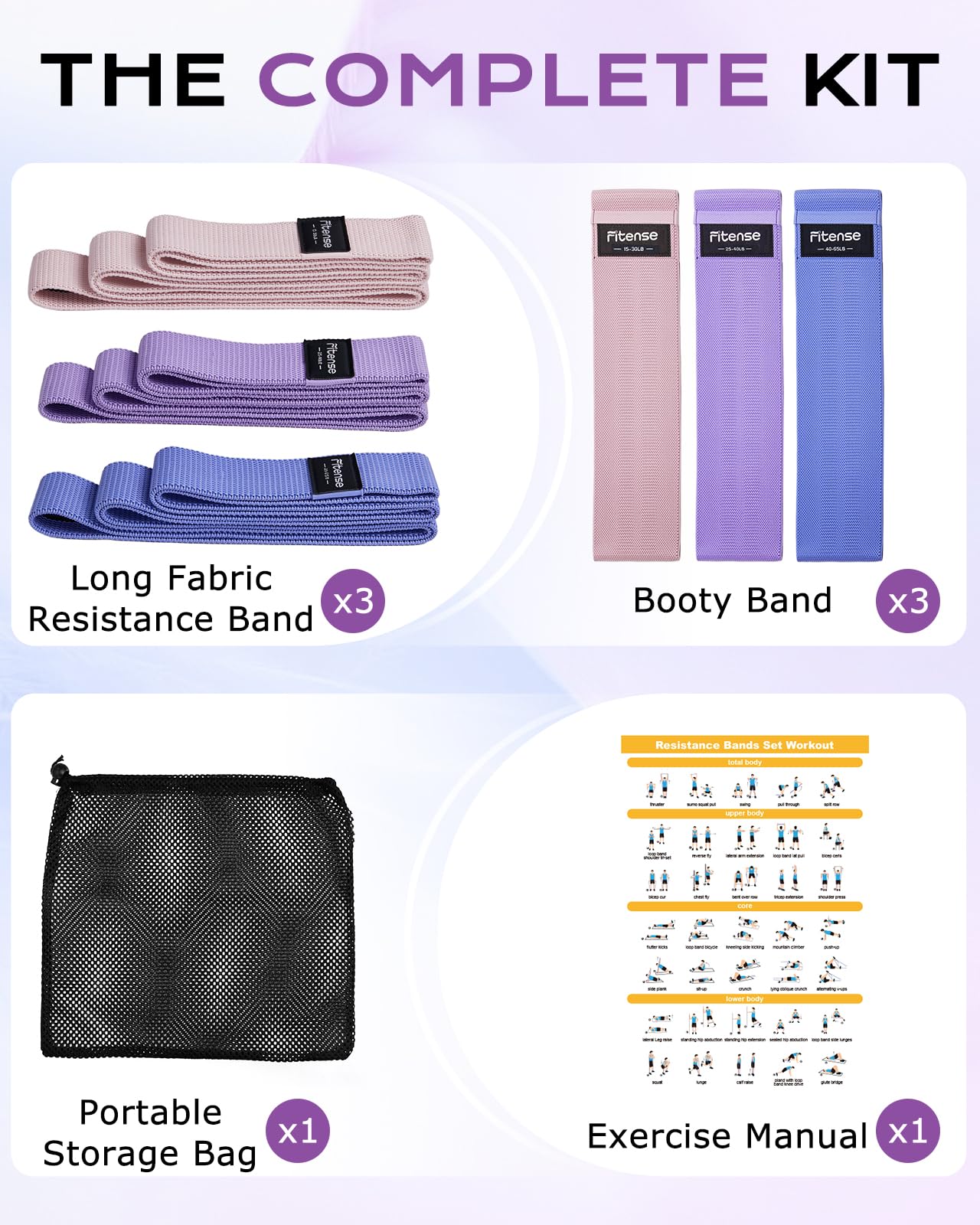 Fitense Fabric Resistance Band Set — 6 Levels