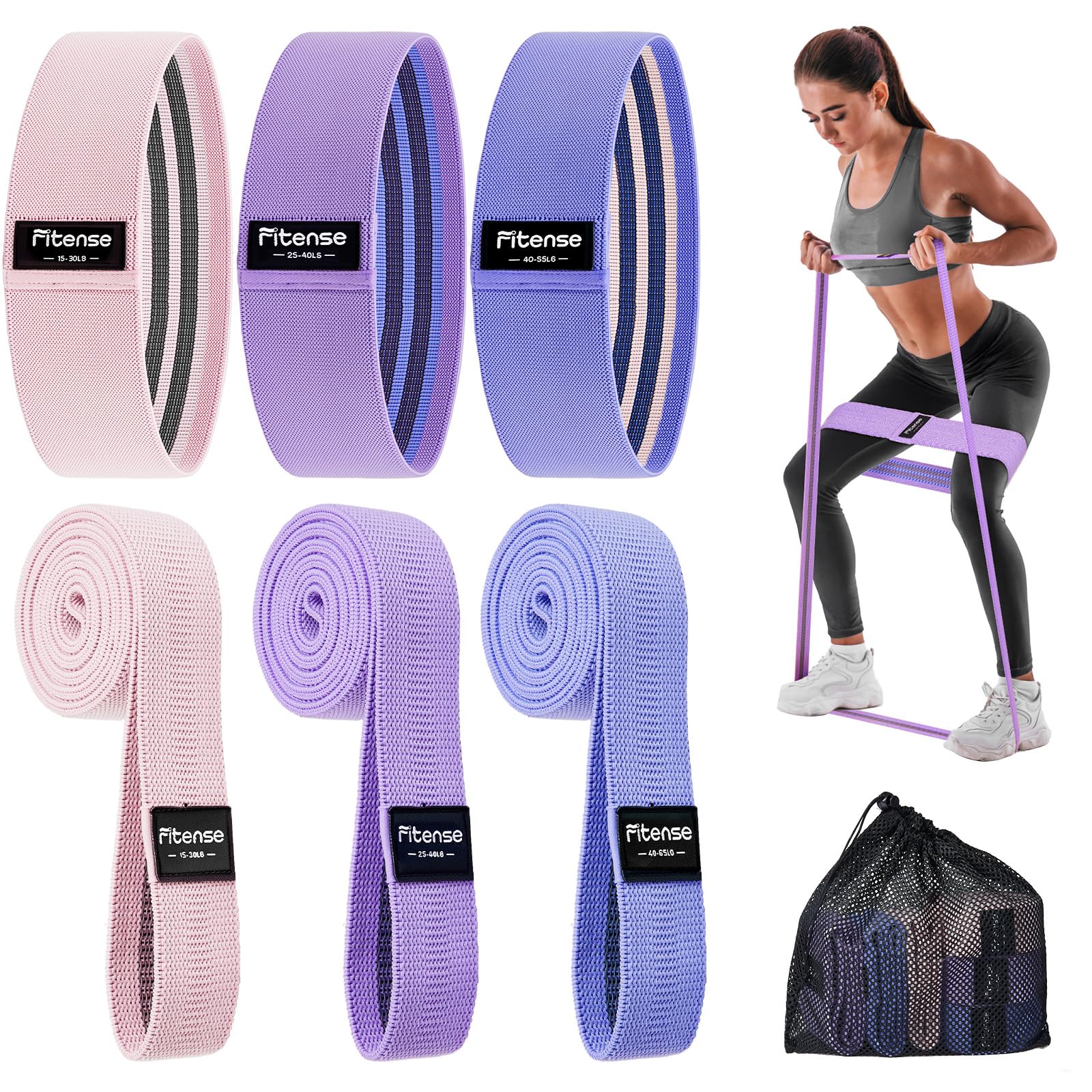 Fitense Fabric Resistance Band Set — 6 Levels